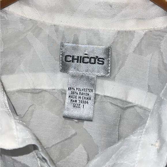 Chico’s White Sheer Printed Burnout Button Down Top Shirt Sz M - Picture 3 of 5
